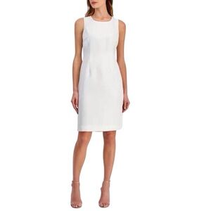 Le Suit Sleeveless Sheath Dress Creamy White Textured Jacquard Size 4